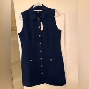 NEW French Connection Navy Shirt Dress with Tortoiseshell Buttons